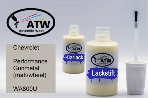 Chevrolet, Performance Gunmetal (matt/wheel), WA800U: 20ml Lackstift + 20ml Klarlack - Set, von ATW Autoteile West.
